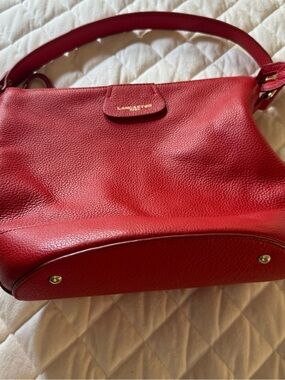 Lancaster Paris Dune Red Grained Leather Hobo Shoulder Bag Excellent